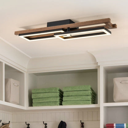 Integrated LED Rectangle Wood Semi Flush Mount Ceiling Light for Hallway Foyer