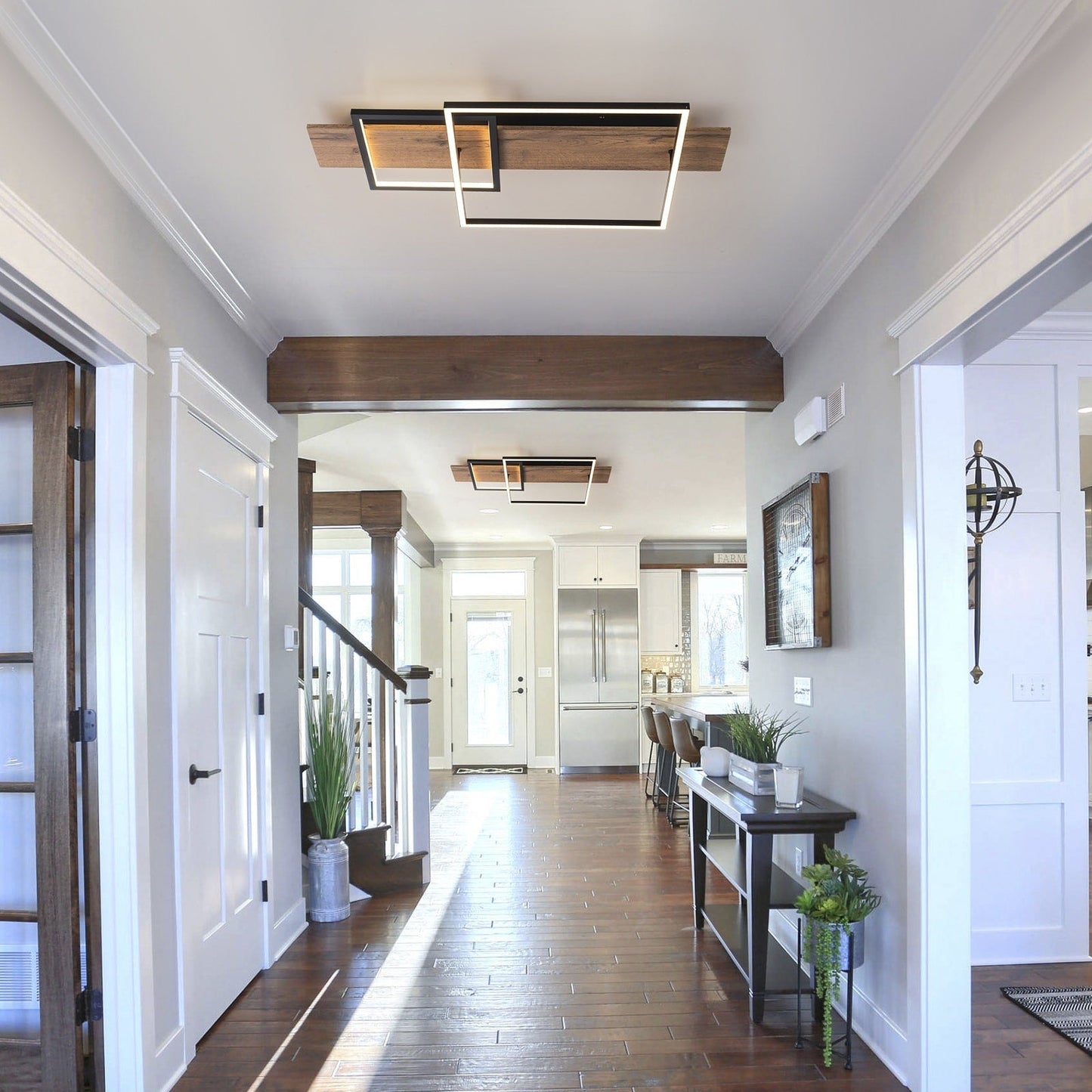 Integrated LED Rectangle Wood Semi Flush Mount Ceiling Light for Hallway Foyer