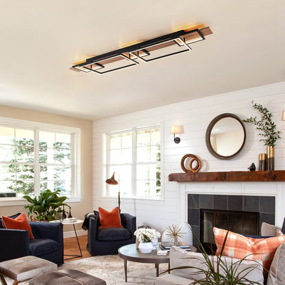 Integrated LED Rectangle Wood Semi Flush Mount Ceiling Light for Hallway Foyer