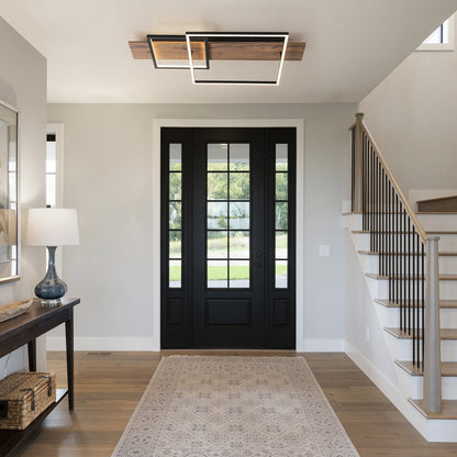 Integrated LED Rectangle Wood Semi Flush Mount Ceiling Light for Hallway Foyer