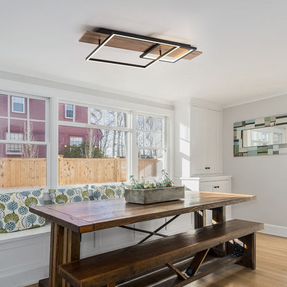 Integrated LED Rectangle Wood Semi Flush Mount Ceiling Light for Hallway Foyer