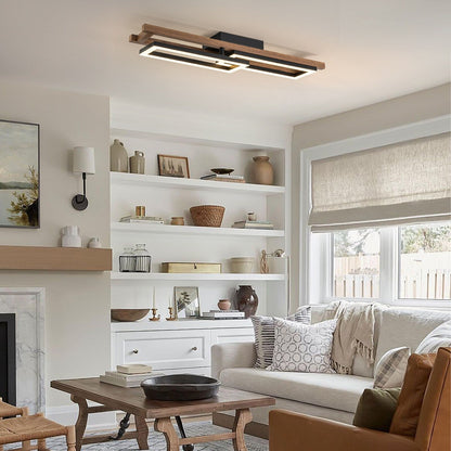 Integrated LED Rectangle Wood Semi Flush Mount Ceiling Light for Hallway Foyer