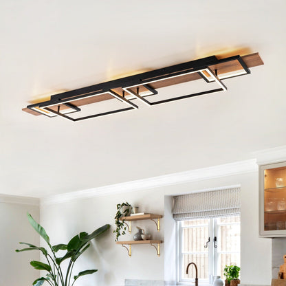 Integrated LED Rectangle Wood Semi Flush Mount Ceiling Light for Hallway Foyer