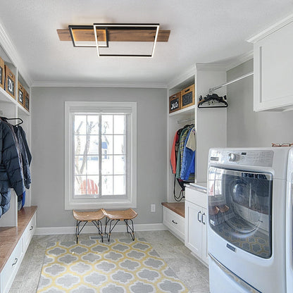 Integrated LED Rectangle Wood Semi Flush Mount Ceiling Light for Hallway Foyer