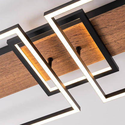 Integrated LED Rectangle Wood Semi Flush Mount Ceiling Light for Hallway Foyer