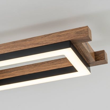 Integrated LED Rectangle Wood Semi Flush Mount Ceiling Light for Hallway Foyer