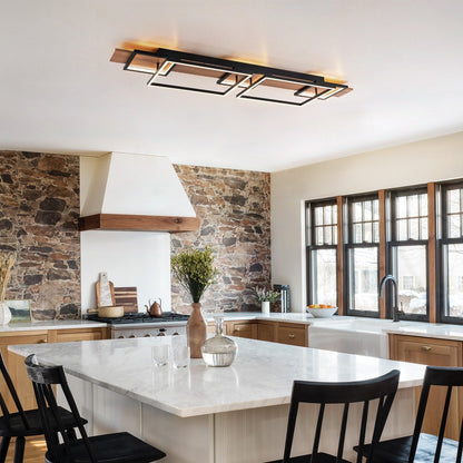 Integrated LED Rectangle Wood Semi Flush Mount Ceiling Light for Hallway Foyer