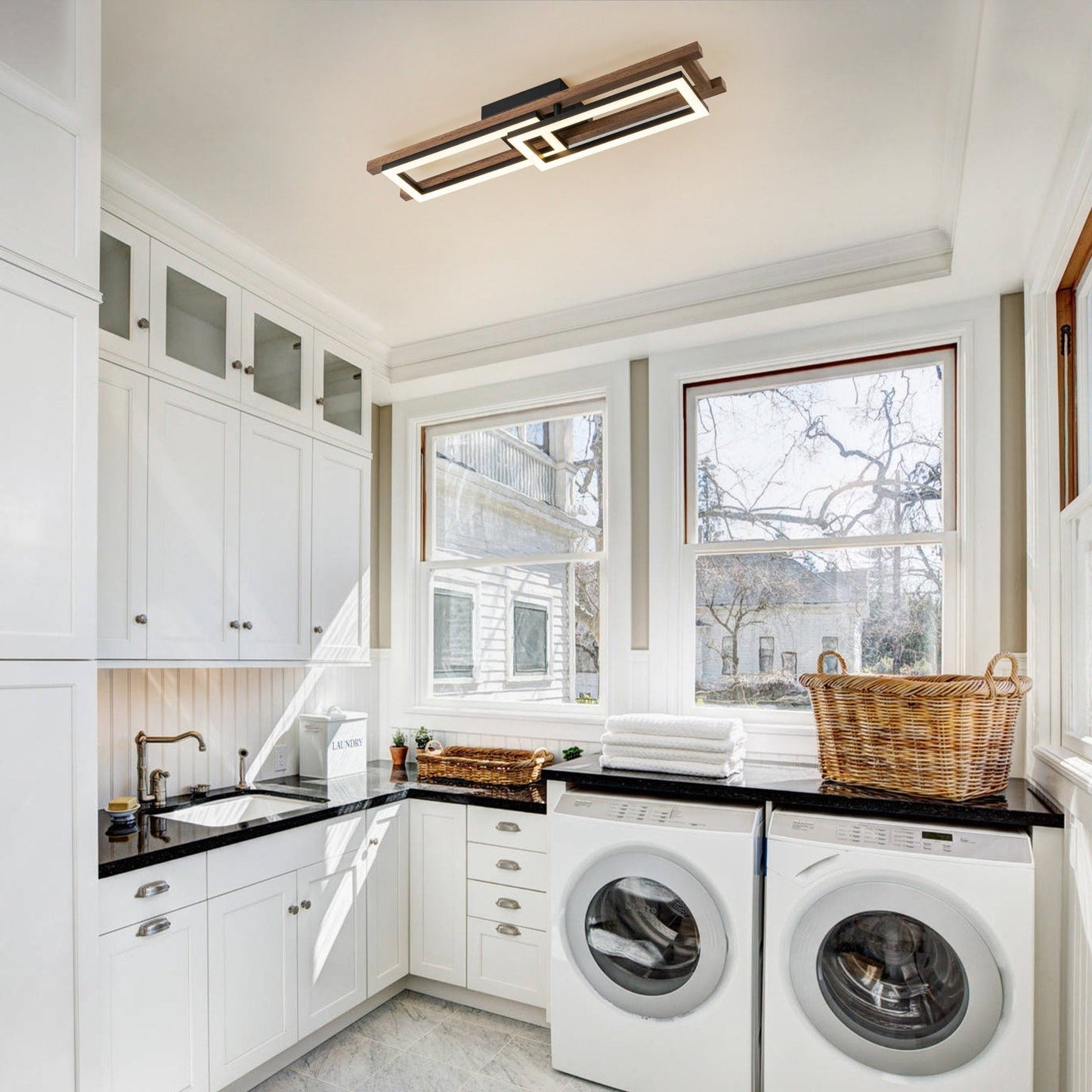 Integrated LED Rectangle Wood Semi Flush Mount Ceiling Light for Hallway Foyer