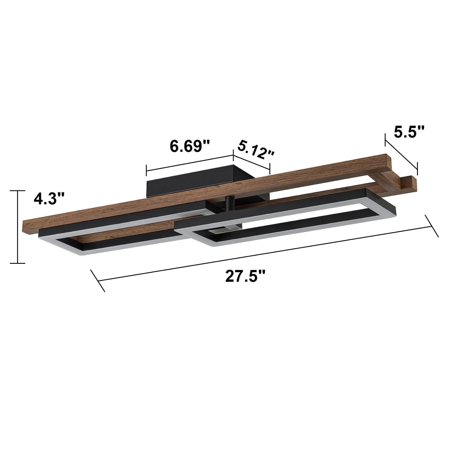 Integrated LED Rectangle Wood Semi Flush Mount Ceiling Light for Hallway Foyer