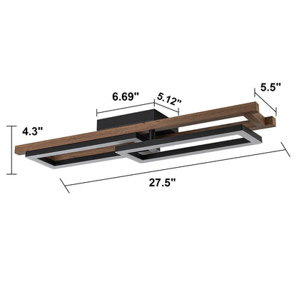 Integrated LED Rectangle Wood Semi Flush Mount Ceiling Light for Hallway Foyer