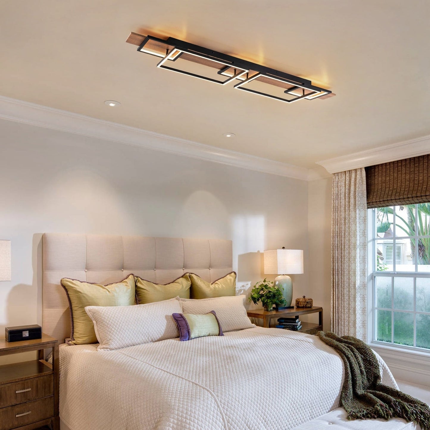 Integrated LED Rectangle Wood Semi Flush Mount Ceiling Light for Hallway Foyer