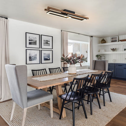 Integrated LED Rectangle Wood Semi Flush Mount Ceiling Light for Hallway Foyer