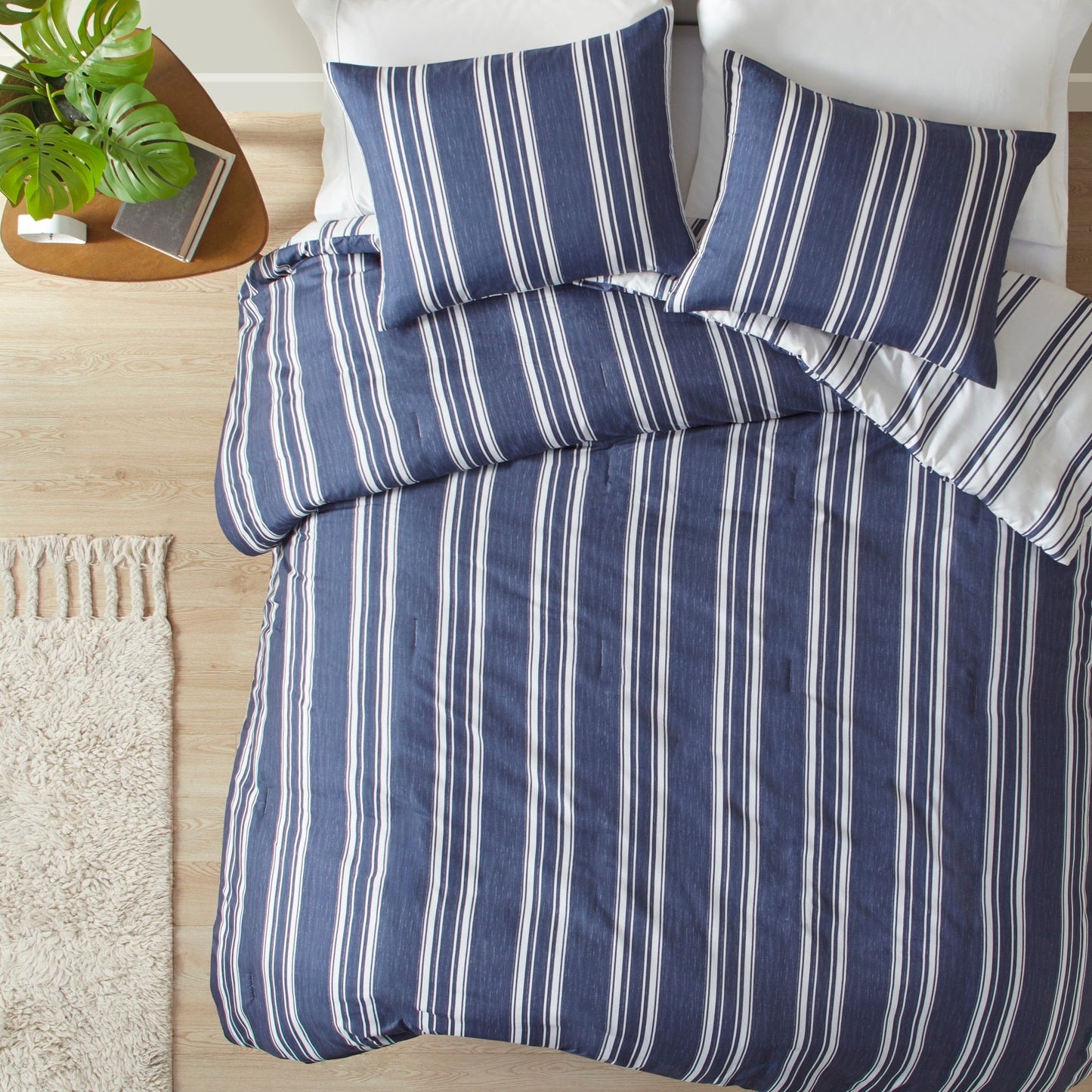 Intelligent Design Miles Navy Striped Reversible Comforter Set