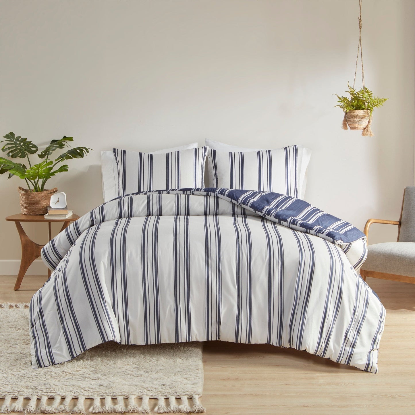Intelligent Design Miles Navy Striped Reversible Comforter Set