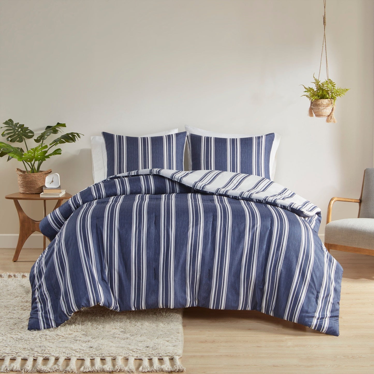 Intelligent Design Miles Navy Striped Reversible Comforter Set