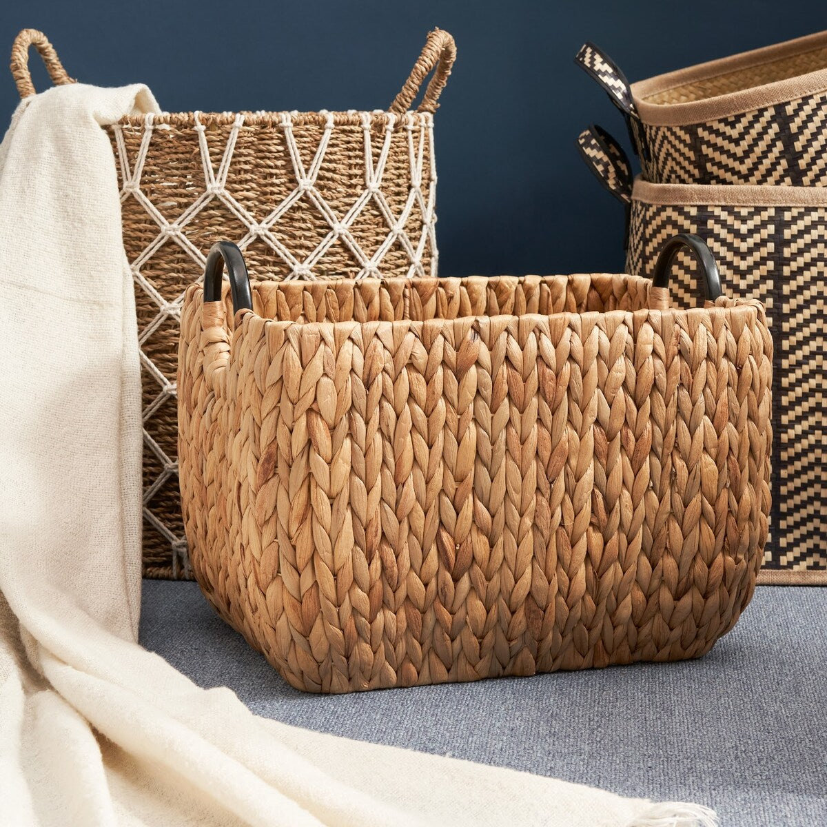 Isidore Round Water Hyacinth Seagrass Woven Basket for Home Storage