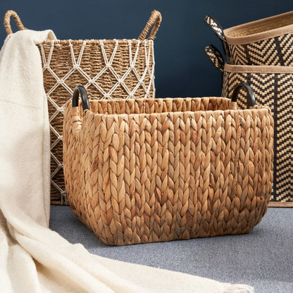 Isidore Round Water Hyacinth Seagrass Woven Basket for Home Storage