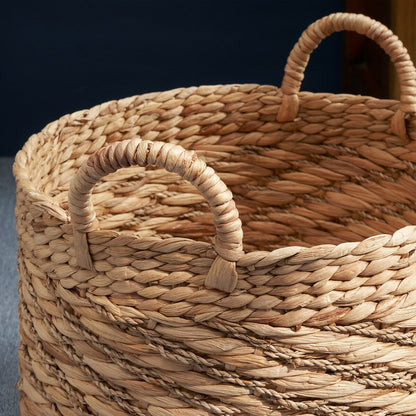 Isidore Round Water Hyacinth Seagrass Woven Basket for Home Storage