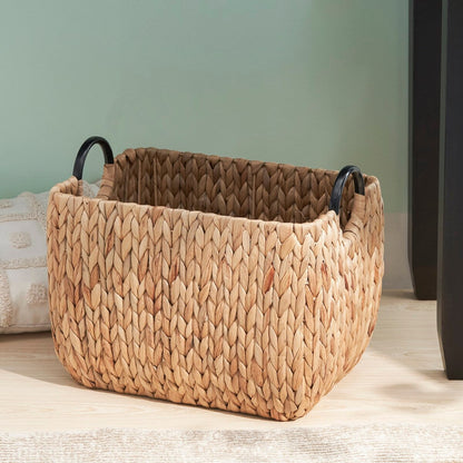 Isidore Round Water Hyacinth Seagrass Woven Basket for Home Storage