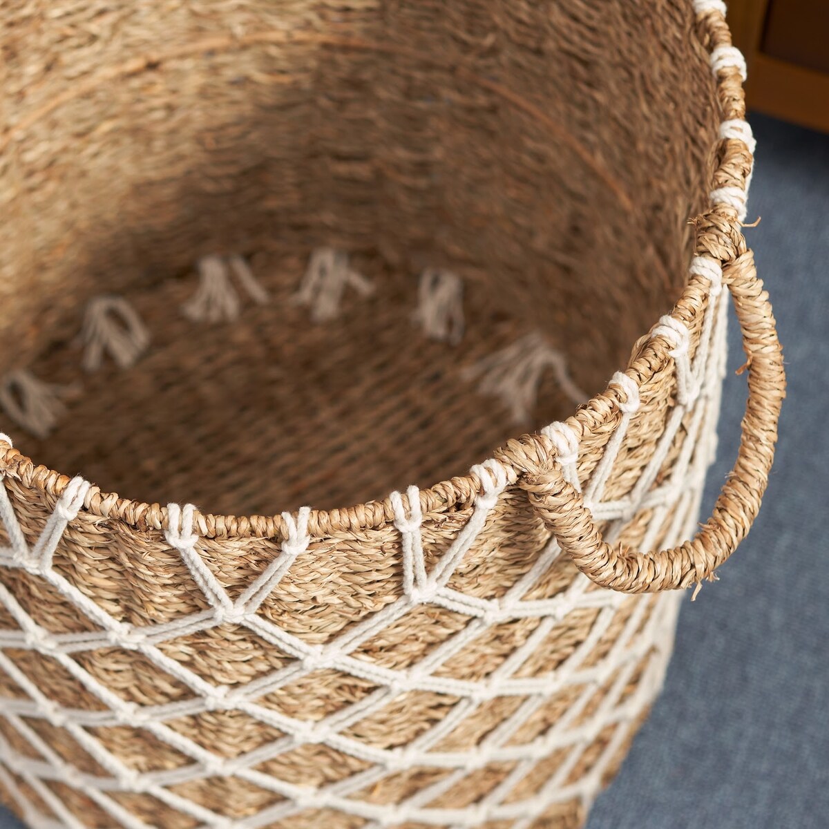 Isidore Round Water Hyacinth Seagrass Woven Basket for Home Storage