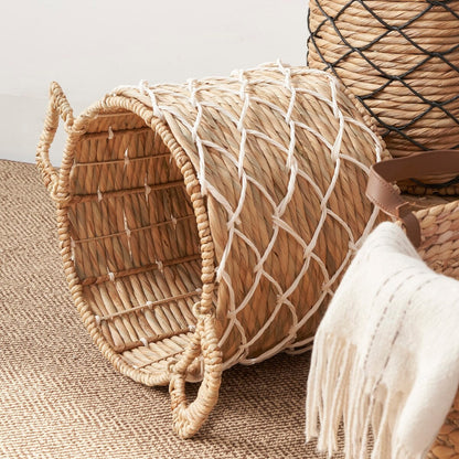 Isidore Round Water Hyacinth Seagrass Woven Basket for Home Storage