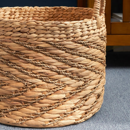 Isidore Round Water Hyacinth Seagrass Woven Basket for Home Storage
