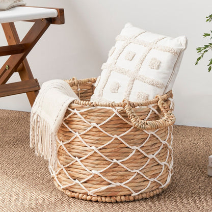 Isidore Round Water Hyacinth Seagrass Woven Basket for Home Storage
