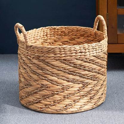 Isidore Round Water Hyacinth Seagrass Woven Basket for Home Storage