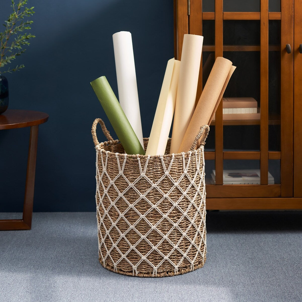 Isidore Round Water Hyacinth Seagrass Woven Basket for Home Storage