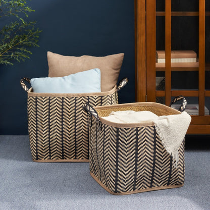 Isidore Round Water Hyacinth Seagrass Woven Basket for Home Storage