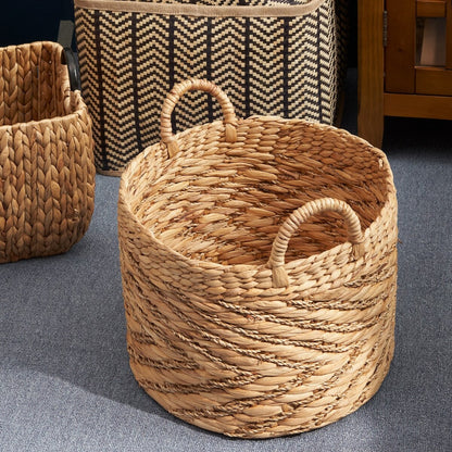 Isidore Round Water Hyacinth Seagrass Woven Basket for Home Storage