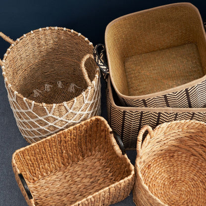 Isidore Round Water Hyacinth Seagrass Woven Basket for Home Storage