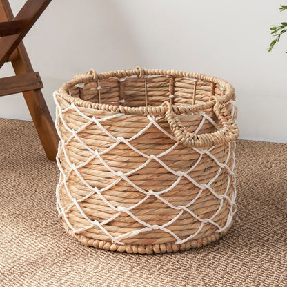 Isidore Round Water Hyacinth Seagrass Woven Basket for Home Storage