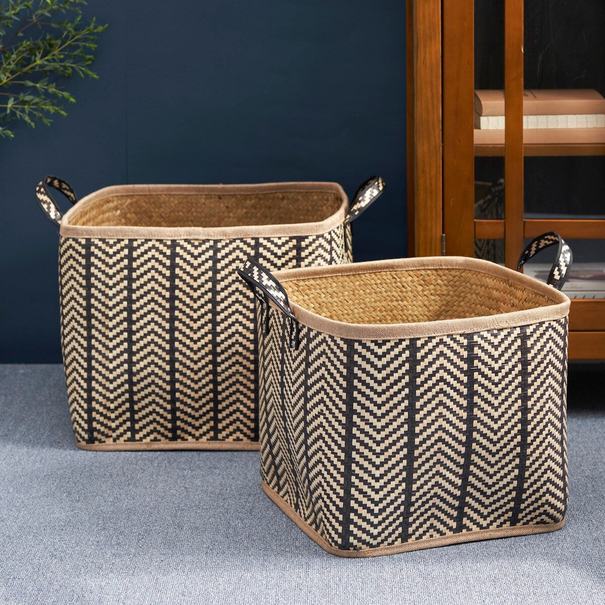 Isidore Round Water Hyacinth Seagrass Woven Basket for Home Storage