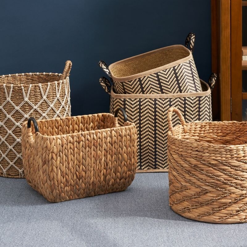 Isidore Round Water Hyacinth Seagrass Woven Basket for Home Storage