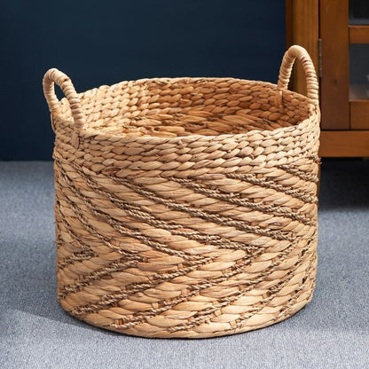 Isidore Round Water Hyacinth Seagrass Woven Basket for Home Storage