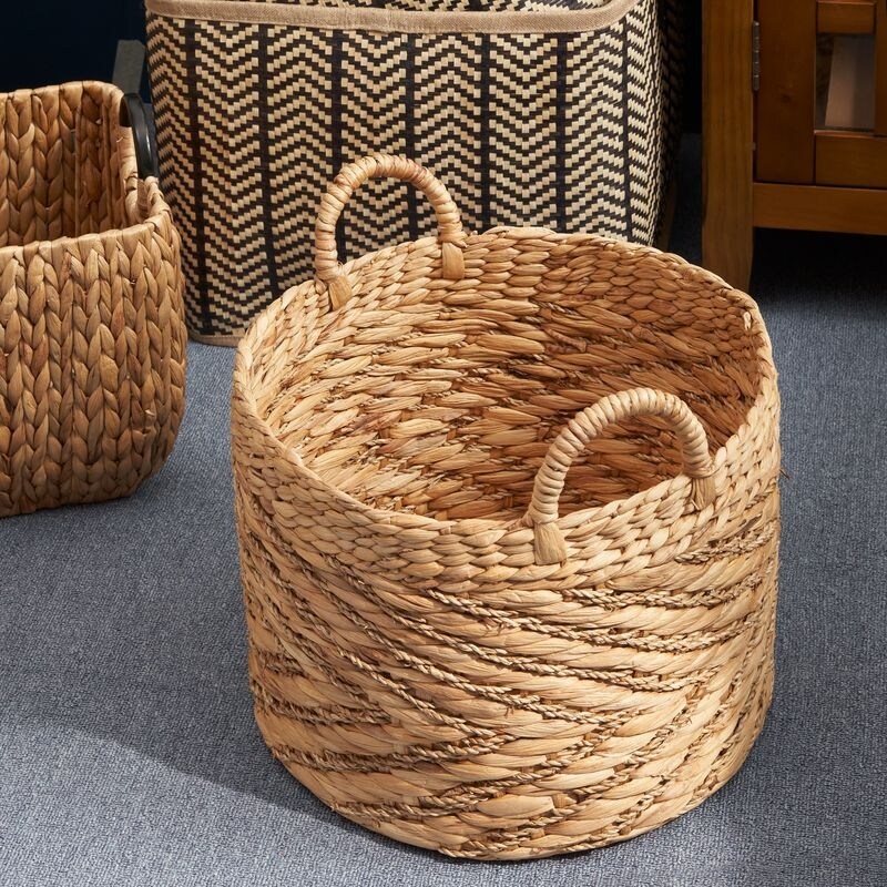 Isidore Round Water Hyacinth Seagrass Woven Basket for Home Storage