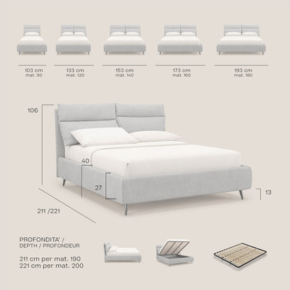 Jerry letto imbottito contenitore e cuscini reclinabili in tessuto smacchiabile T17 beige 