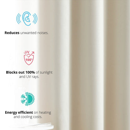 HLC.me Laurance 100% Blackout Curtains - Thermal Insulation Energy Efficient Grommet Window Curtains, Set of 2