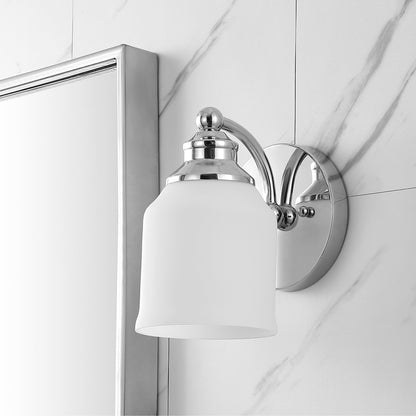 Jayne Iron/Frosted Glass Farmhouse Cottage LED Vanity Light, by JONATHAN Y