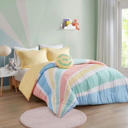 Jessie Yellow Rainbow Sunburst Reversible Cotton Comforter Set by Urban Habitat Kids