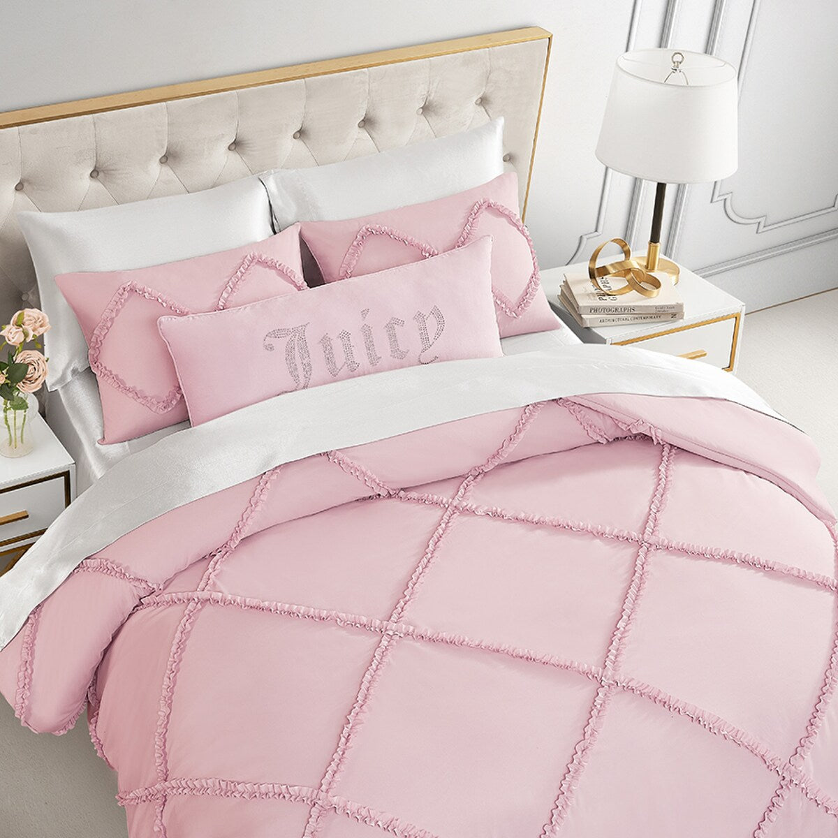 Juicy Couture Diamond Ruffle Reversible Comforter Set