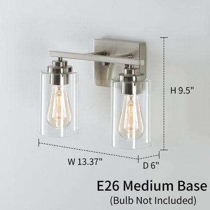 KAWOTI 2-Light Dimmable Bathroom Vanity Light with Clear Glass Shade