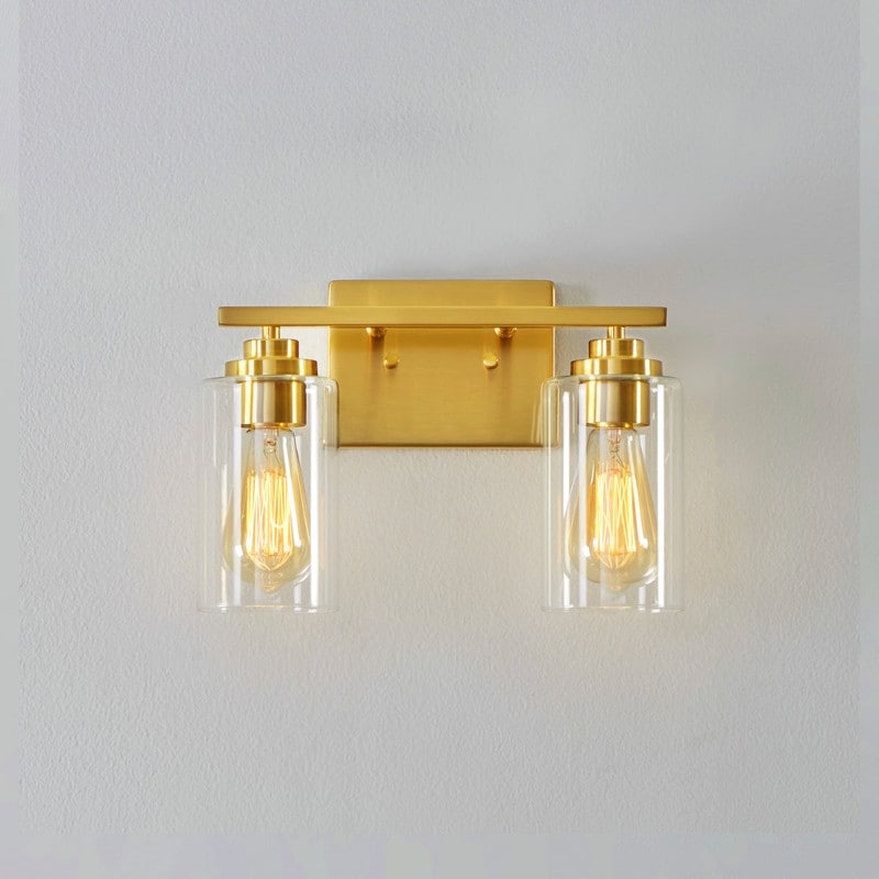 KAWOTI 2-Light Dimmable Bathroom Vanity Light with Clear Glass Shade