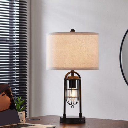 KAWOTI 21.5 inch Table Lamp Set with Night Light and USB Ports, Bulbs