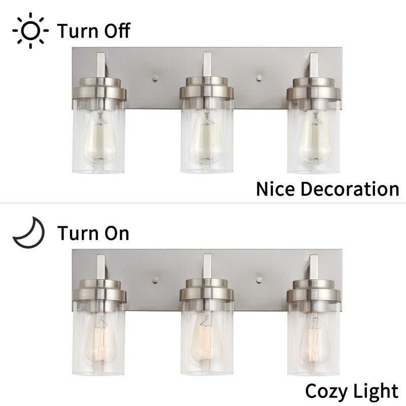 KAWOTI 3 Light Bathroom Vanity Light with Clear Glass Shade