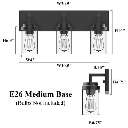 KAWOTI 3 Light Bathroom Vanity Light with Clear Glass Shade