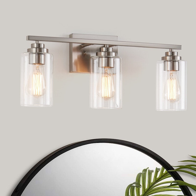 KAWOTI 3 Light Bathroom Vanity Light with Clear Glass Shade