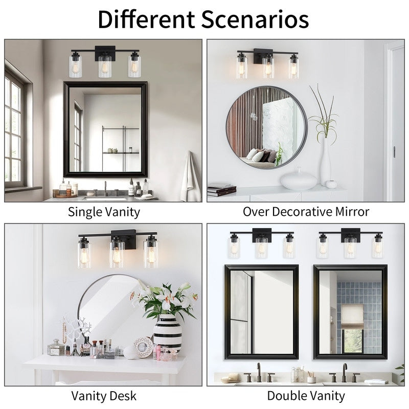 KAWOTI 3 Light Bathroom Vanity Light with Clear Glass Shade
