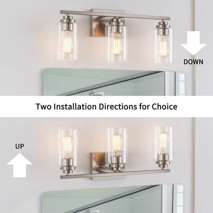 KAWOTI 3 Light Bathroom Vanity Light with Clear Glass Shade